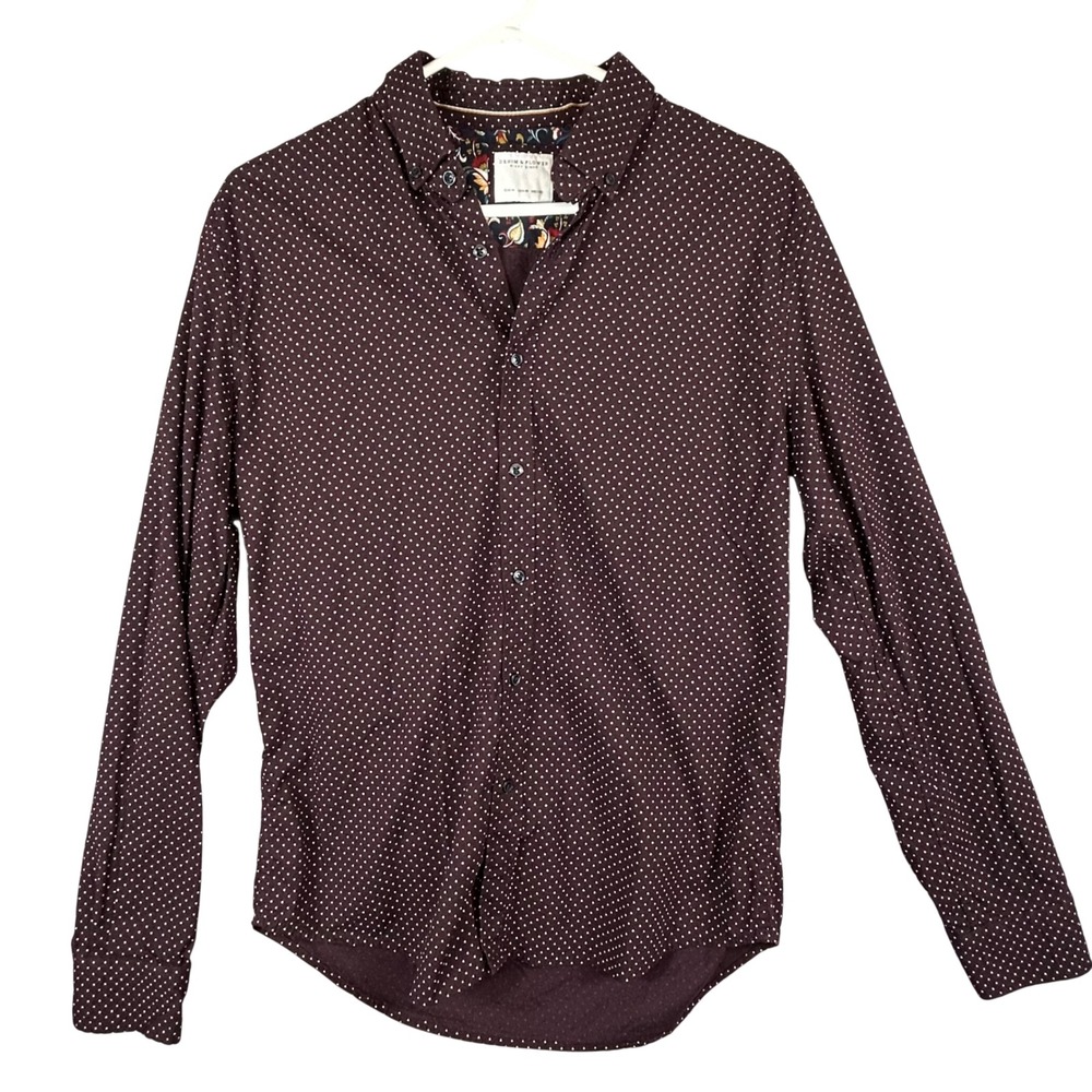 Denim & Flower Mens Burgundy Polka Dot Long Sleeve Button Down Shirt M